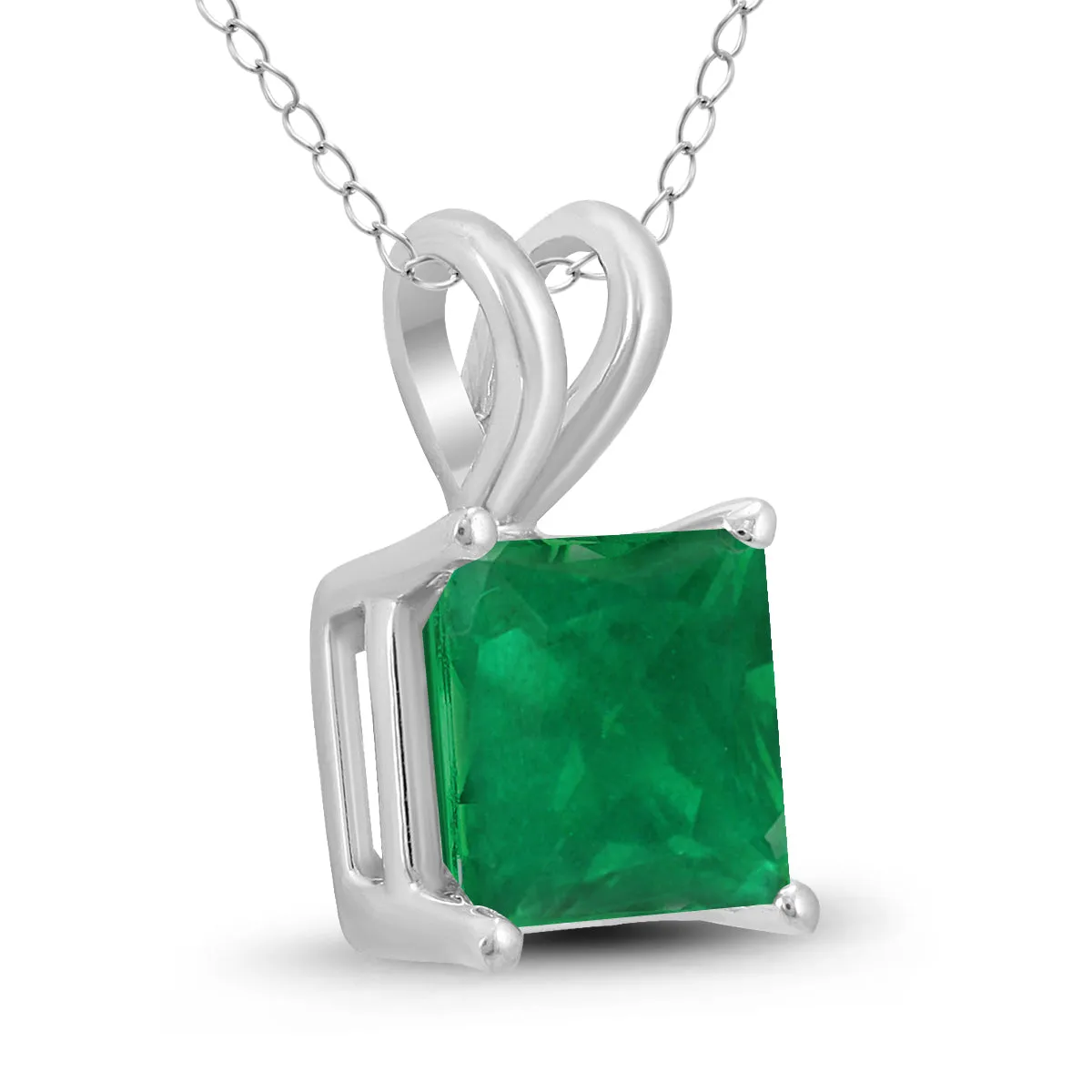14K White Gold 4Mm Square Emerald Pendant