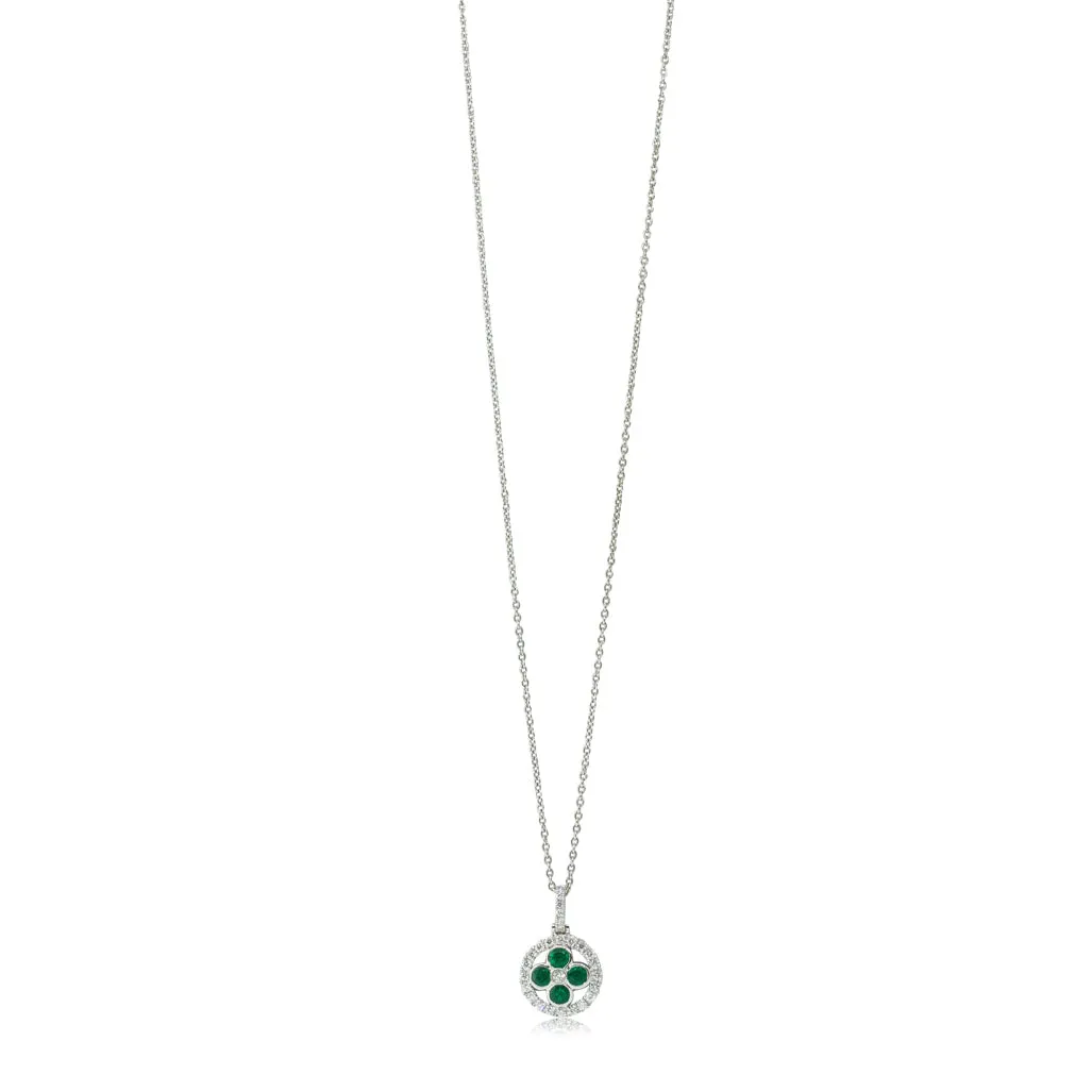 18ct White Gold Emerald & Diamond Pendant
