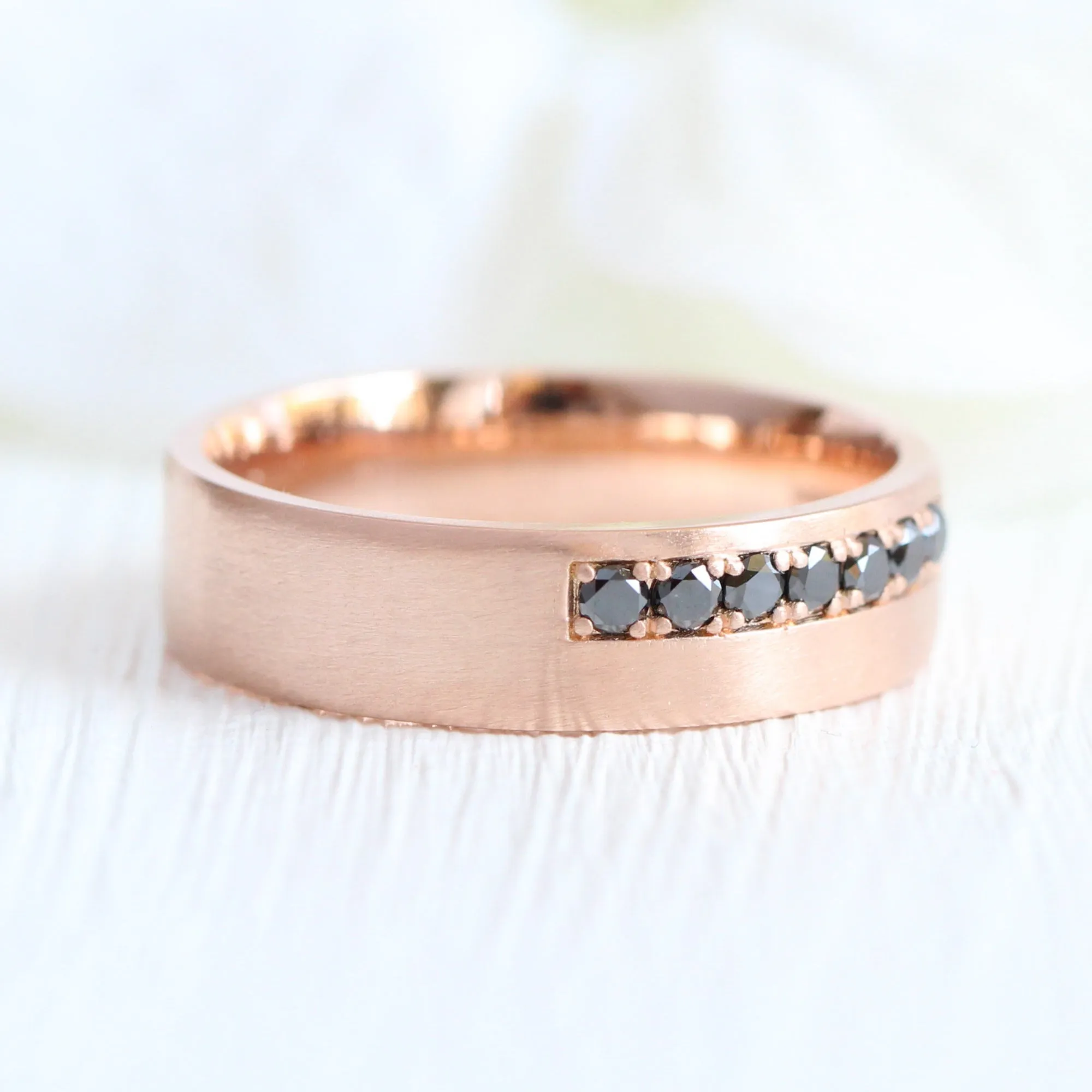 7 Black Diamond Ring 6mm in Solid Gold Men's Wedding Band