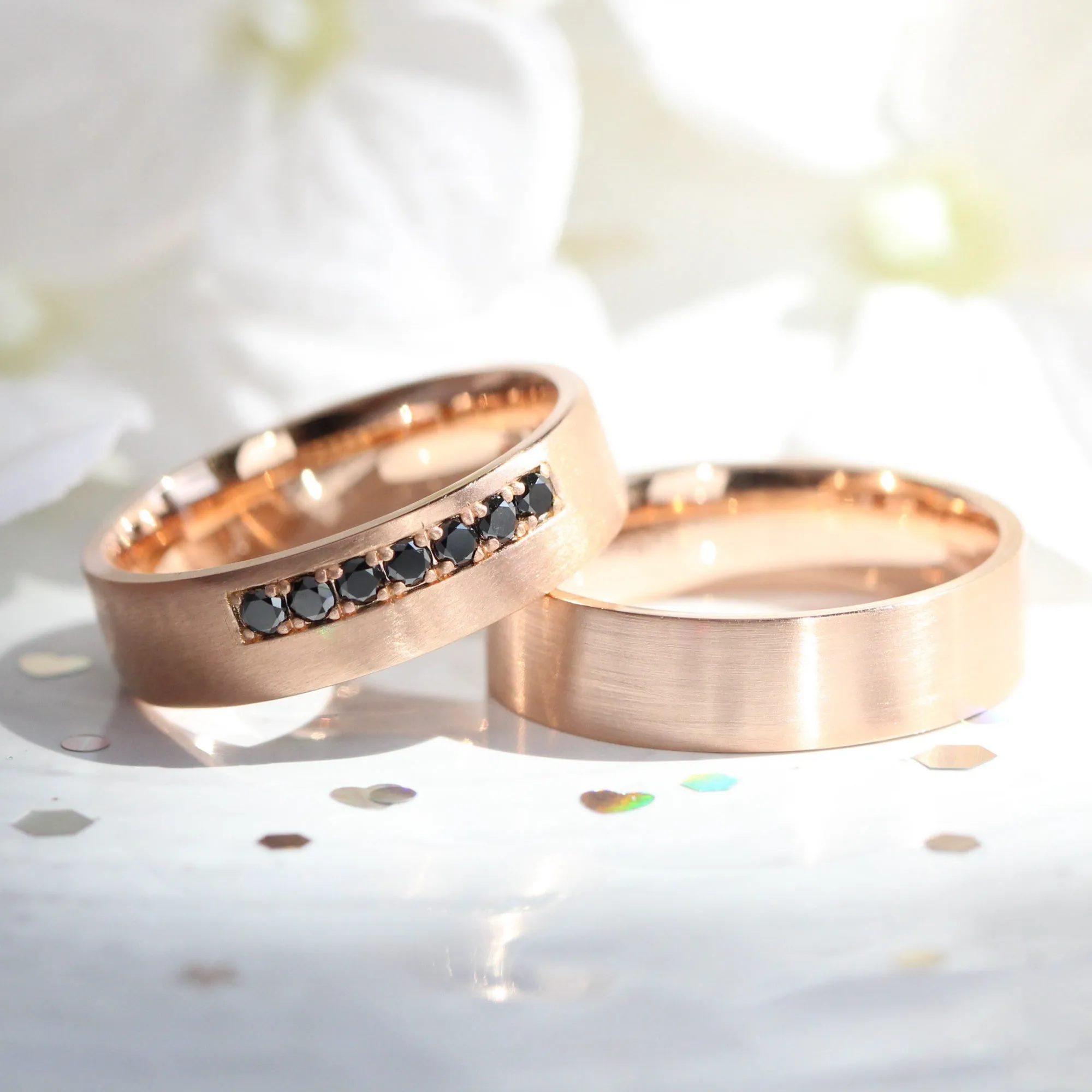 7 Black Diamond Ring 6mm in Solid Gold Men's Wedding Band