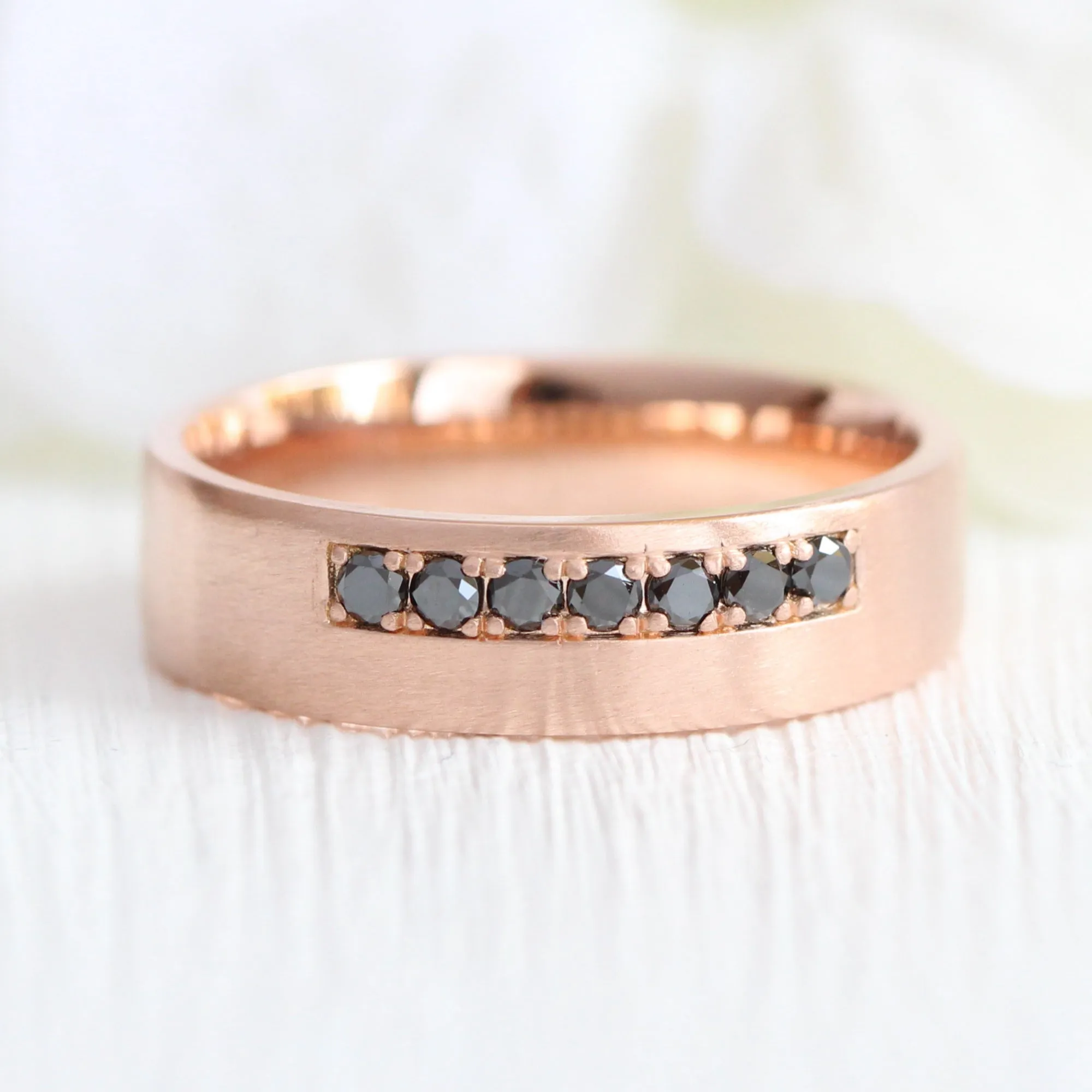 7 Black Diamond Ring 6mm in Solid Gold Men's Wedding Band