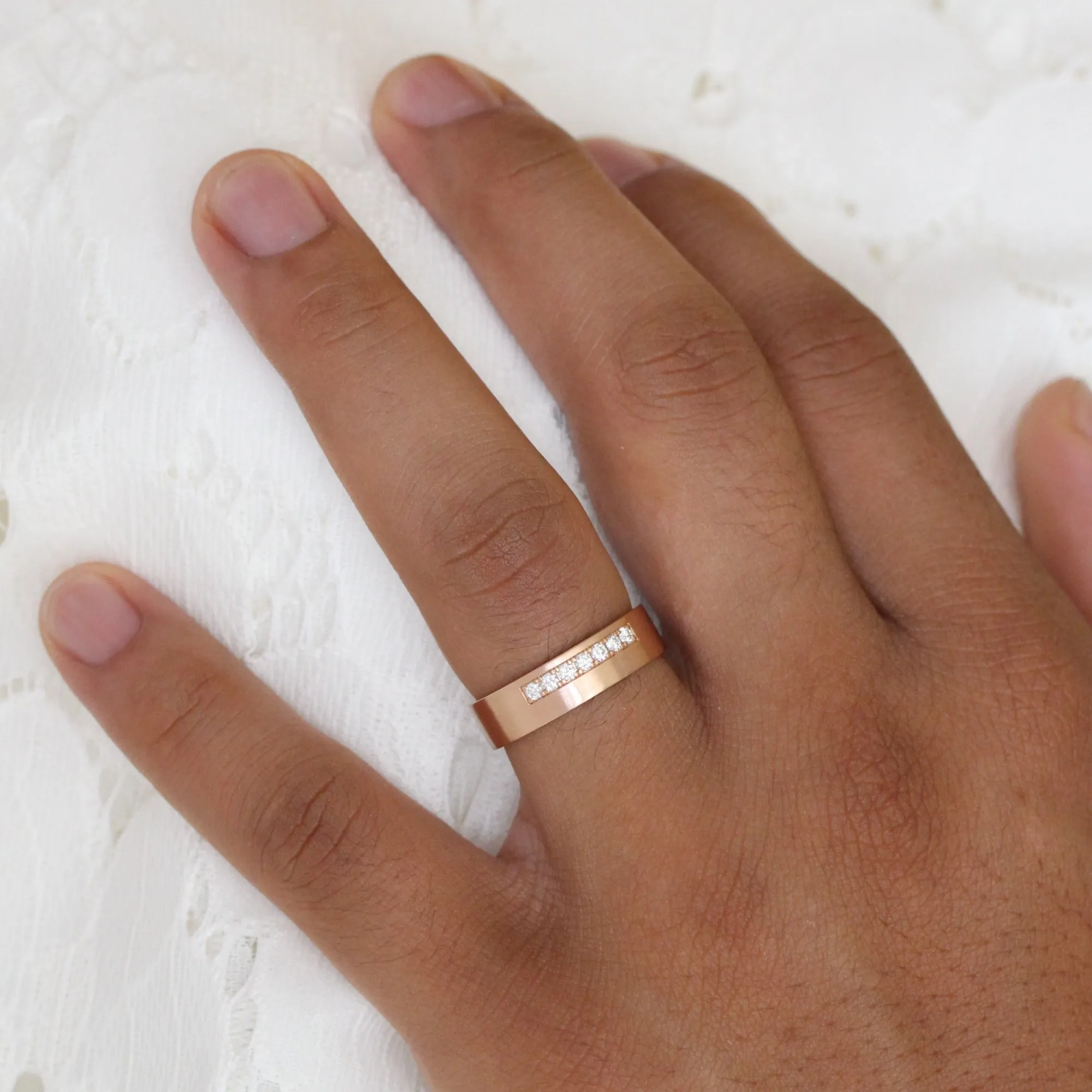 7 Black Diamond Ring 6mm in Solid Gold Men's Wedding Band