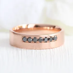 7 Black Diamond Ring 6mm in Solid Gold Men's Wedding Band