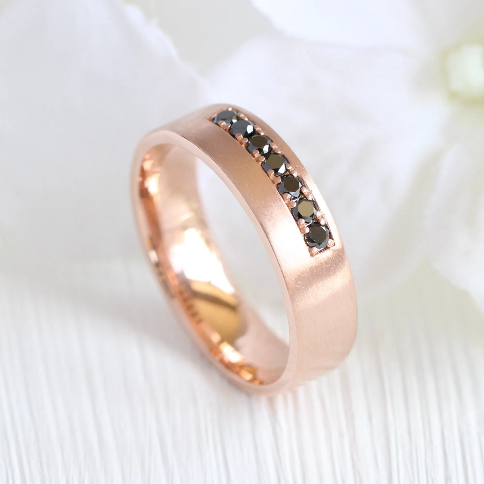 7 Black Diamond Ring 6mm in Solid Gold Men's Wedding Band