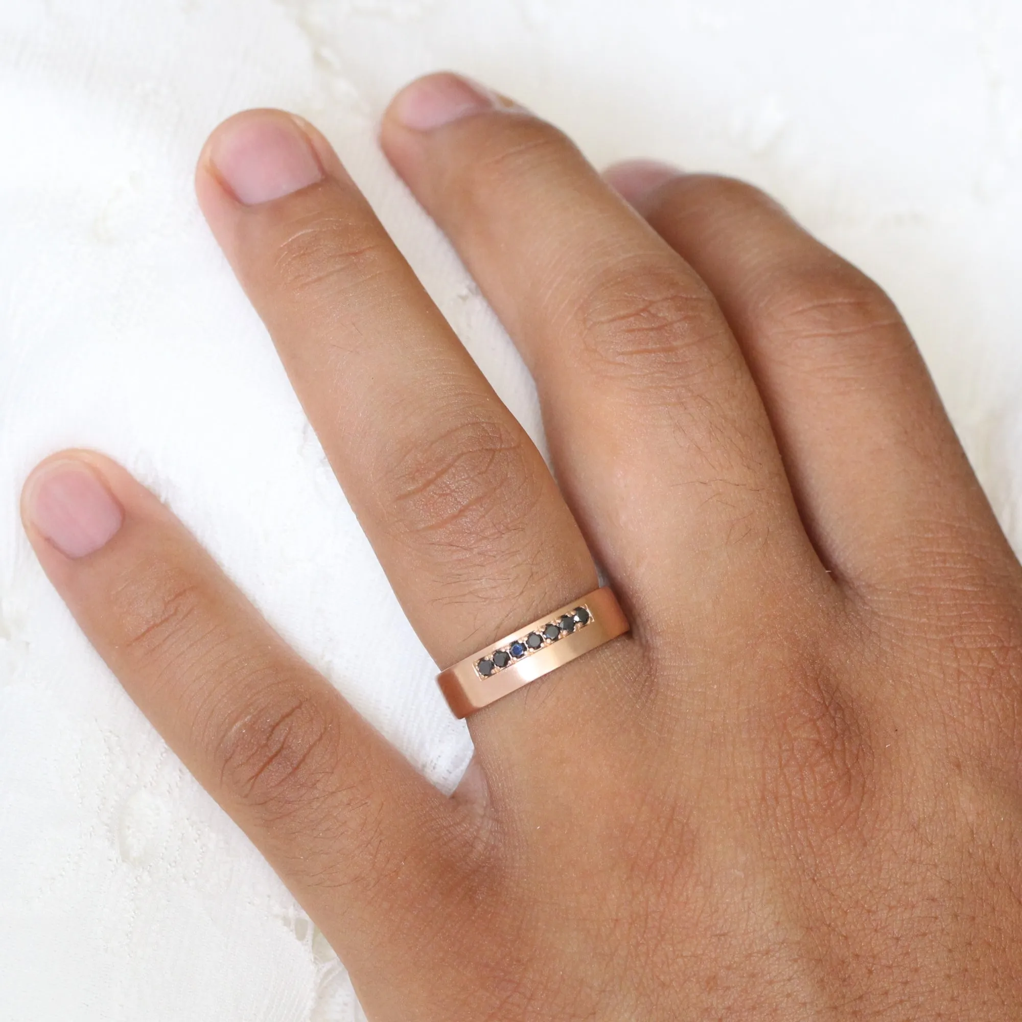 7 Black Diamond Ring 6mm in Solid Gold Men's Wedding Band