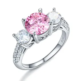 925 Sterling Silver 3-Stone Wedding Ring 2 Carat Fancy Pink Simulated Diamond Jewelry Vintage Style