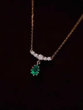 925 Sterling Silver Necklace Charm Jewelry - Emerald Water Drop Pendant - Xm273