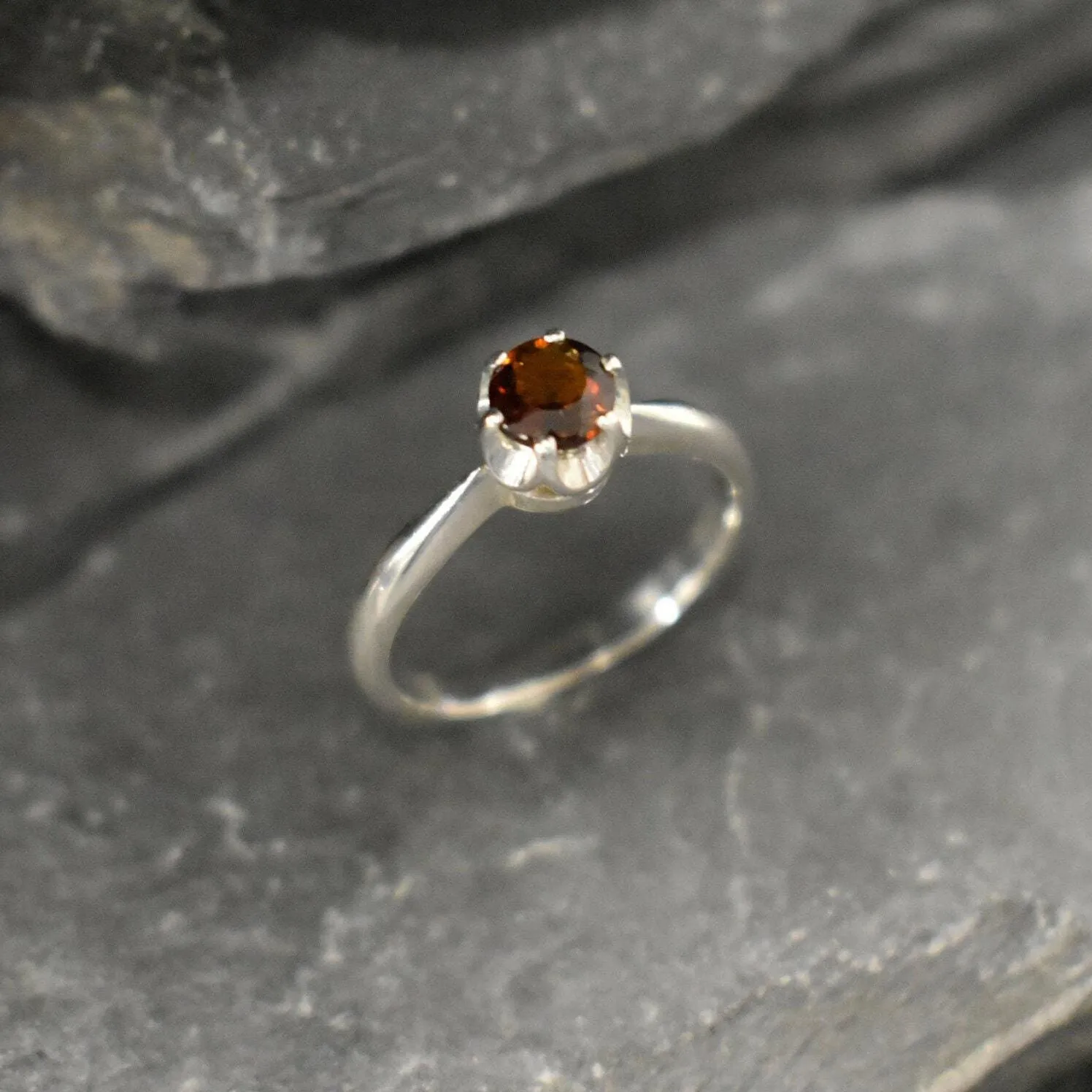 Brown Solitaire Ring - Natural Tourmaline Ring, October Birthstone Ring