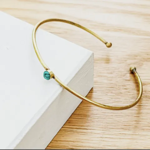 Dainty Turquoise and Brass Bangle Bracelet