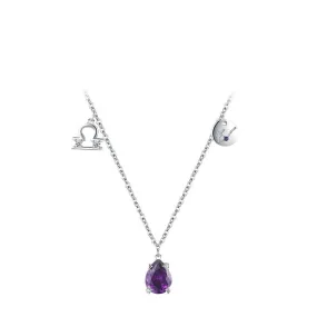 Elegant Korean Style Sterling Silver Libra Necklace with Zircon Embellishment