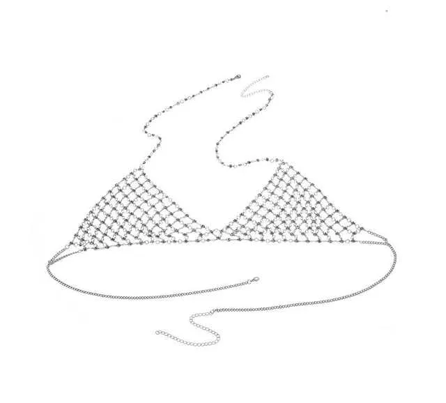Festive Luxury Rhinestone choker chain bra body jewelry