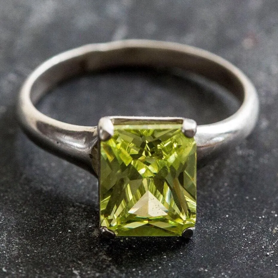 Green Diamond Ring - Emerald Cut Ring - Green Gemstone Ring