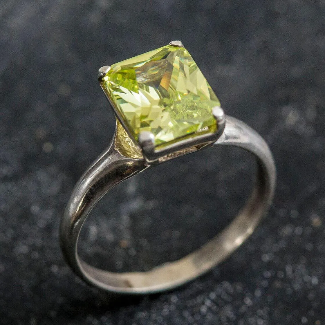 Green Diamond Ring - Emerald Cut Ring - Green Gemstone Ring