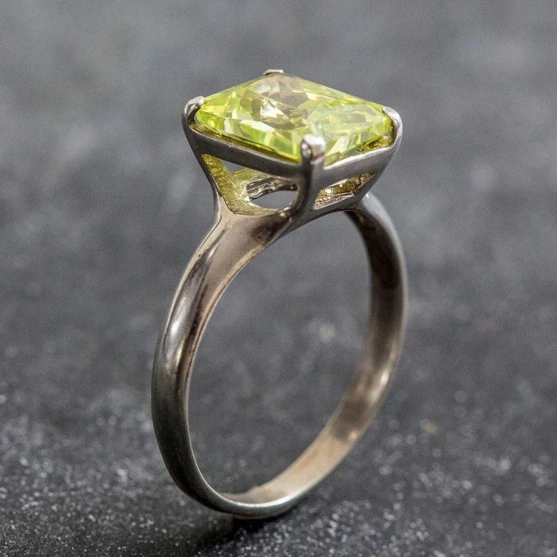 Green Diamond Ring - Emerald Cut Ring - Green Gemstone Ring