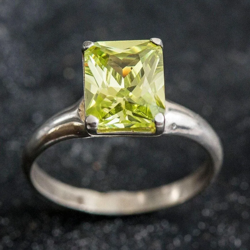Green Diamond Ring - Emerald Cut Ring - Green Gemstone Ring