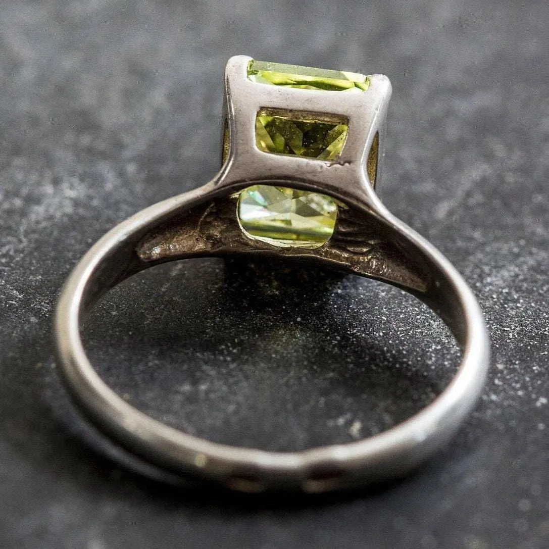 Green Diamond Ring - Emerald Cut Ring - Green Gemstone Ring