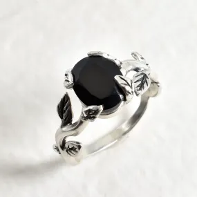 Onyx Ring - Silver Leaves Ring - Vintage Branch Ring