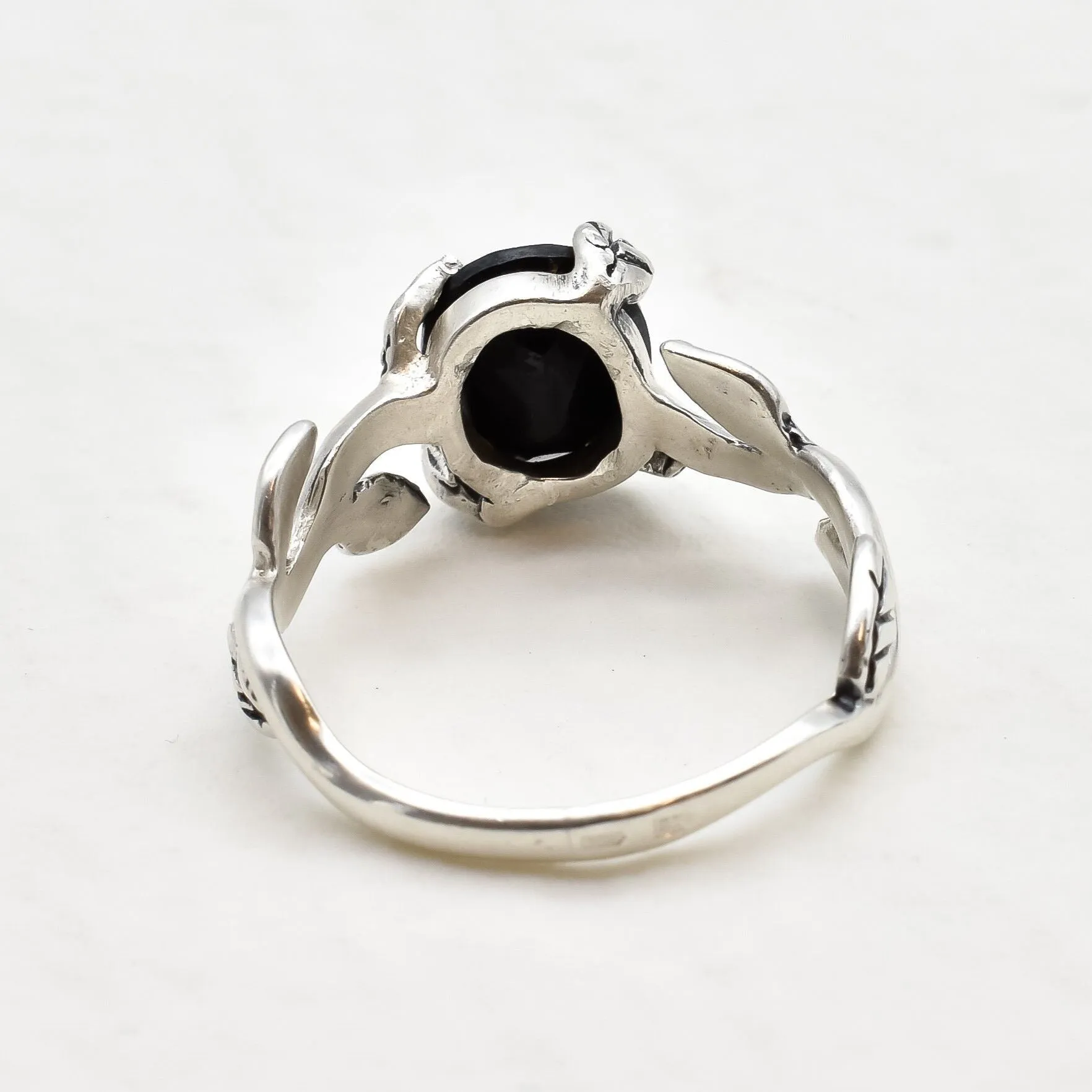 Onyx Ring - Silver Leaves Ring - Vintage Branch Ring