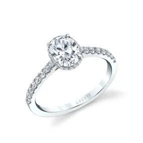 Oval Cut Classic Hidden Halo Engagement Ring - Anastasia 18k Gold White