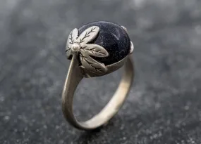 Sandstone Ring - Leaf Silver Ring - Blue Boho Ring