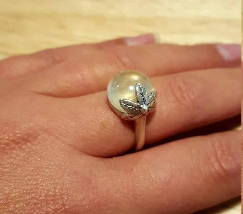 Sandstone Ring - Leaf Silver Ring - Blue Boho Ring