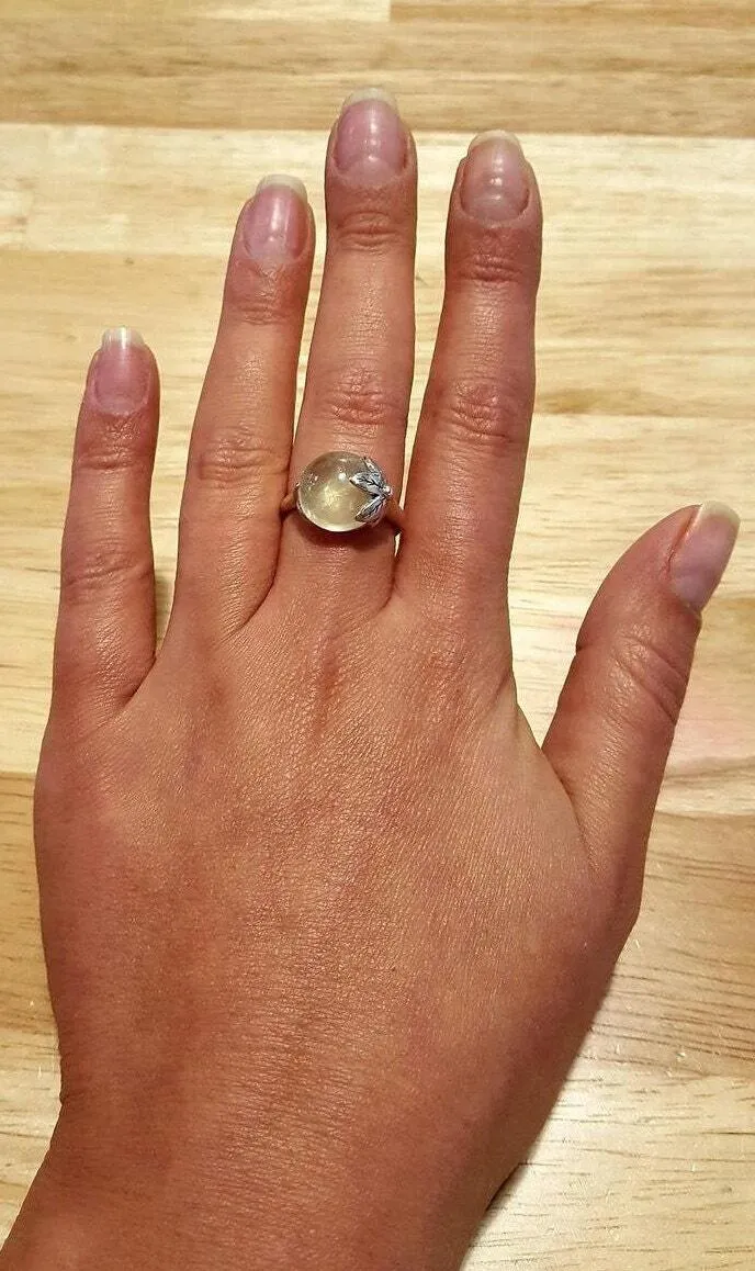 Sandstone Ring - Leaf Silver Ring - Blue Boho Ring