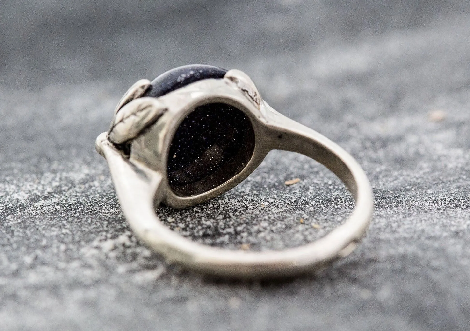 Sandstone Ring - Leaf Silver Ring - Blue Boho Ring