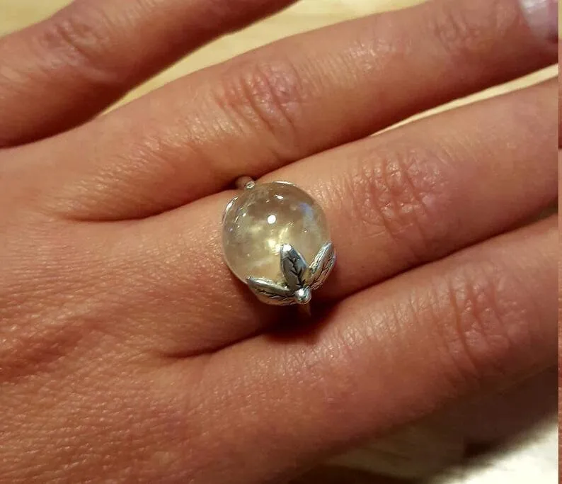 Sandstone Ring - Leaf Silver Ring - Blue Boho Ring