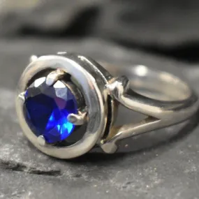 Sapphire Ring - Blue Diamond Ring - Round Vintage Ring