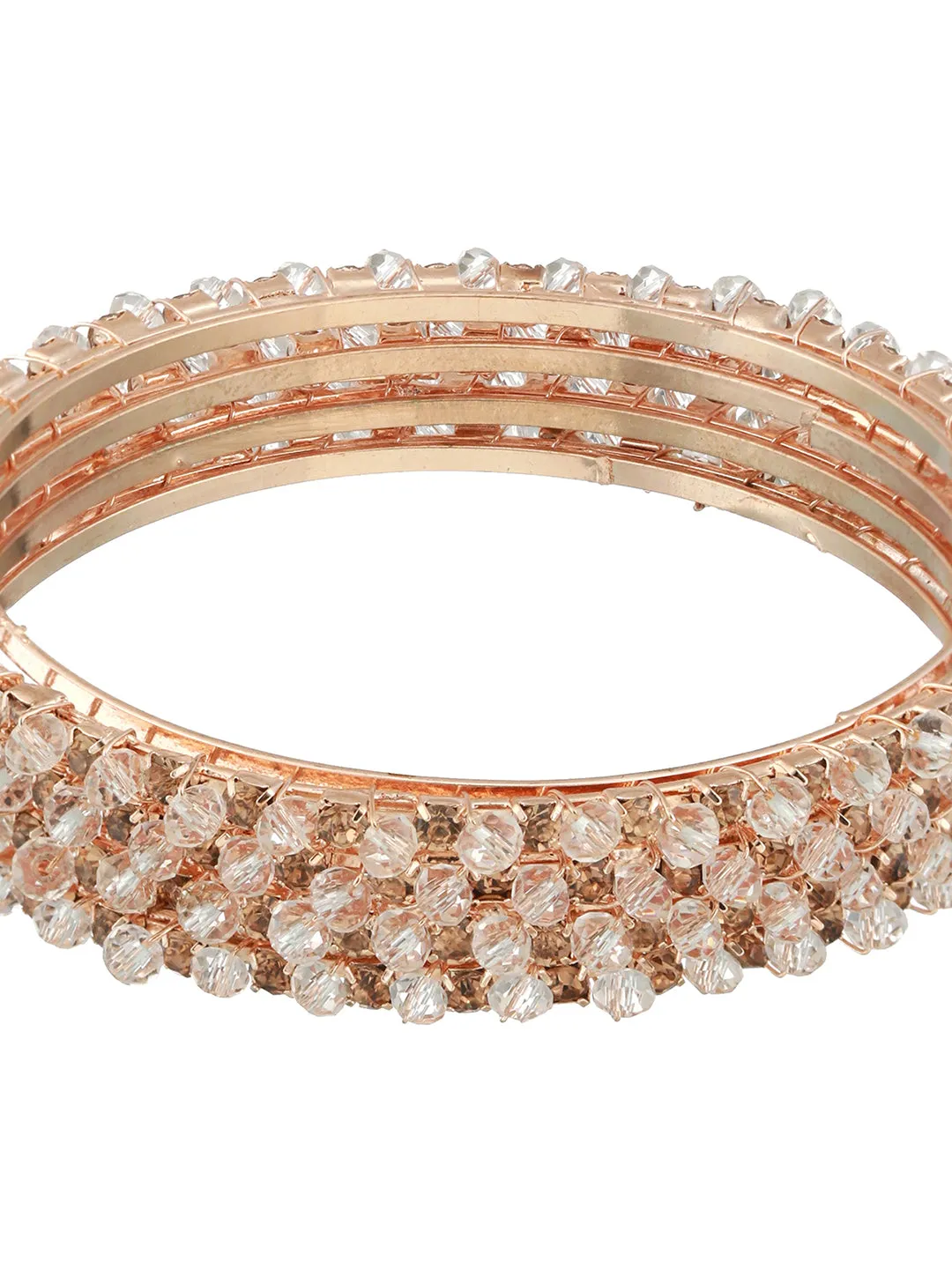 Set Of 4 Rose Gold-Plated Crystal Studded Bangles