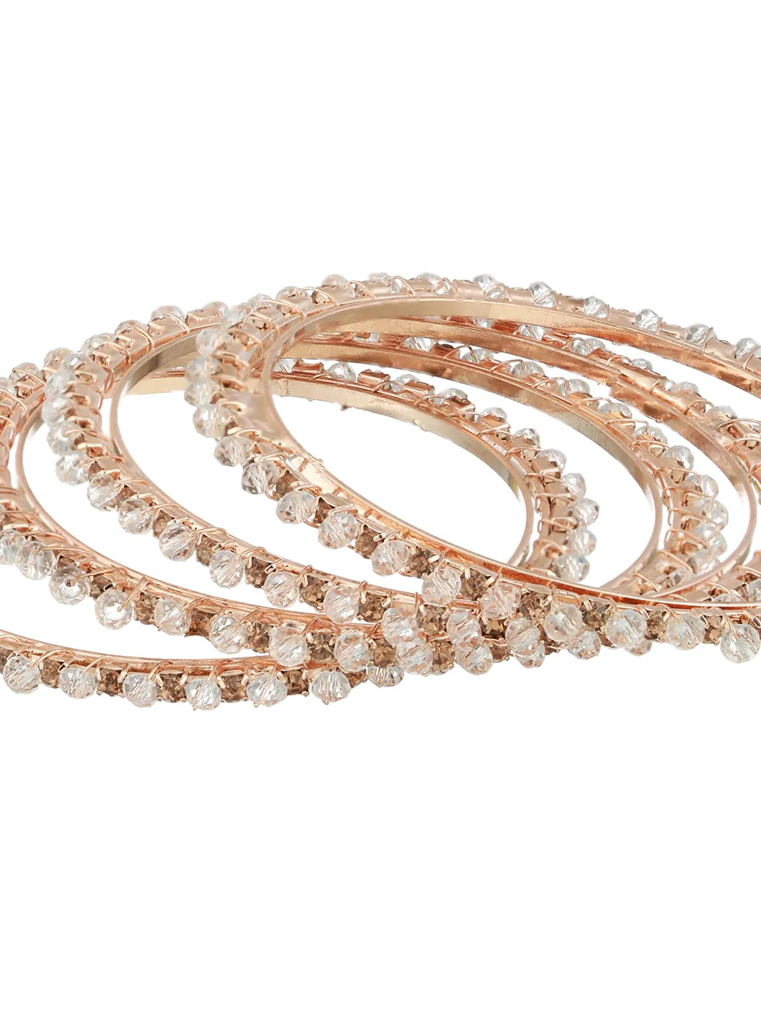 Set Of 4 Rose Gold-Plated Crystal Studded Bangles