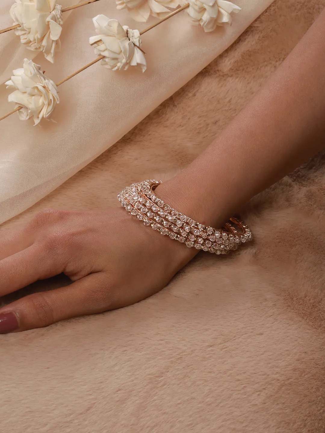 Set Of 4 Rose Gold-Plated Crystal Studded Bangles