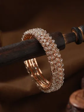 Set Of 4 Rose Gold-Plated Crystal Studded Bangles