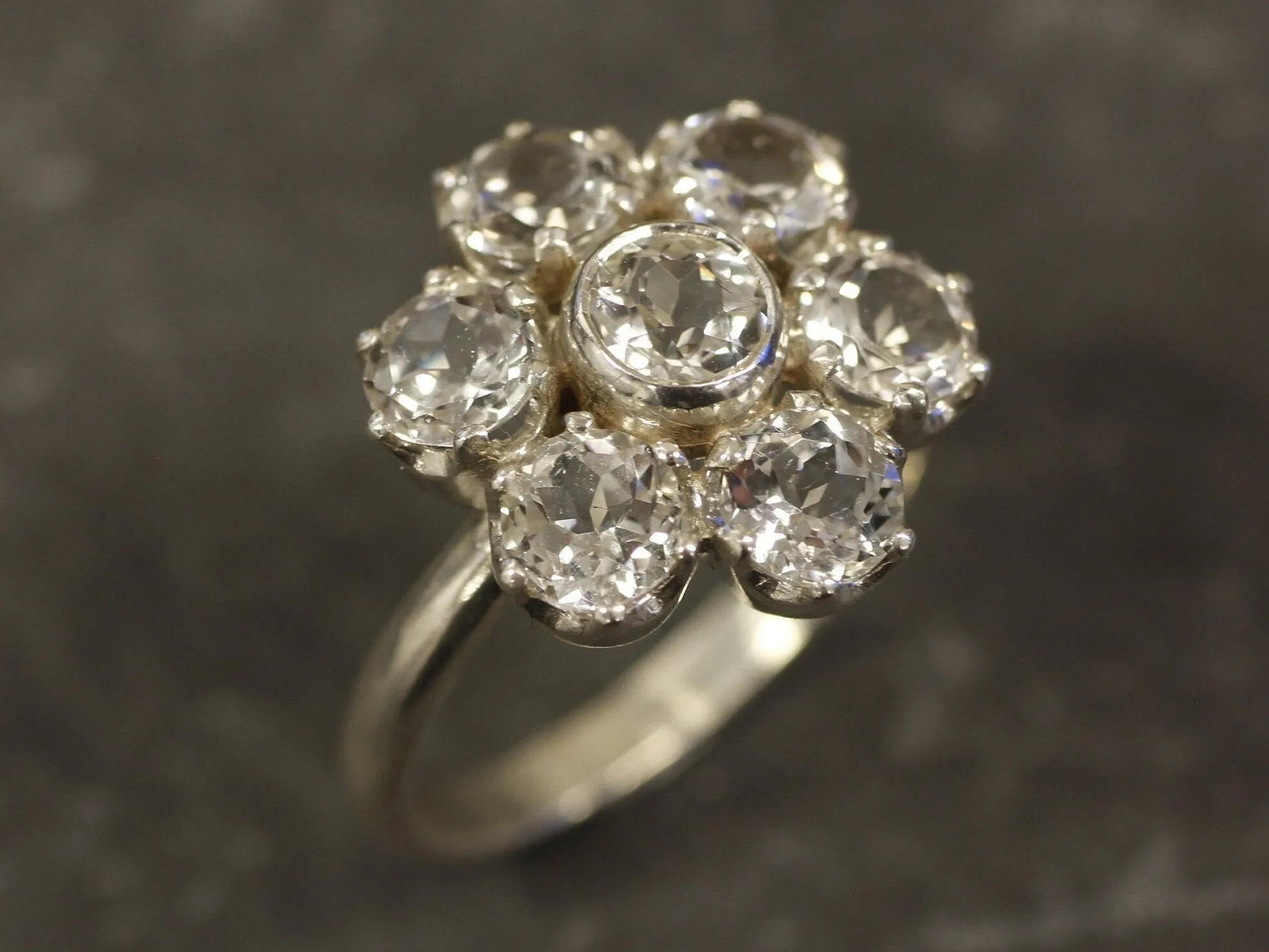 White Topaz Ring - Silver Daisy Ring - Topaz Flower Ring