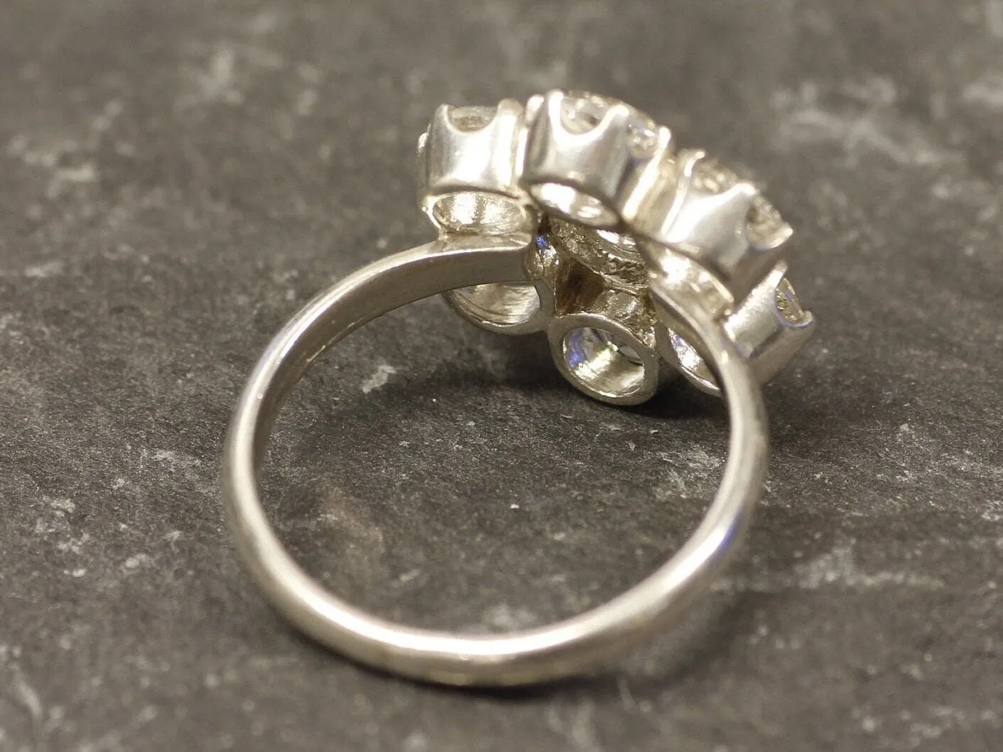 White Topaz Ring - Silver Daisy Ring - Topaz Flower Ring
