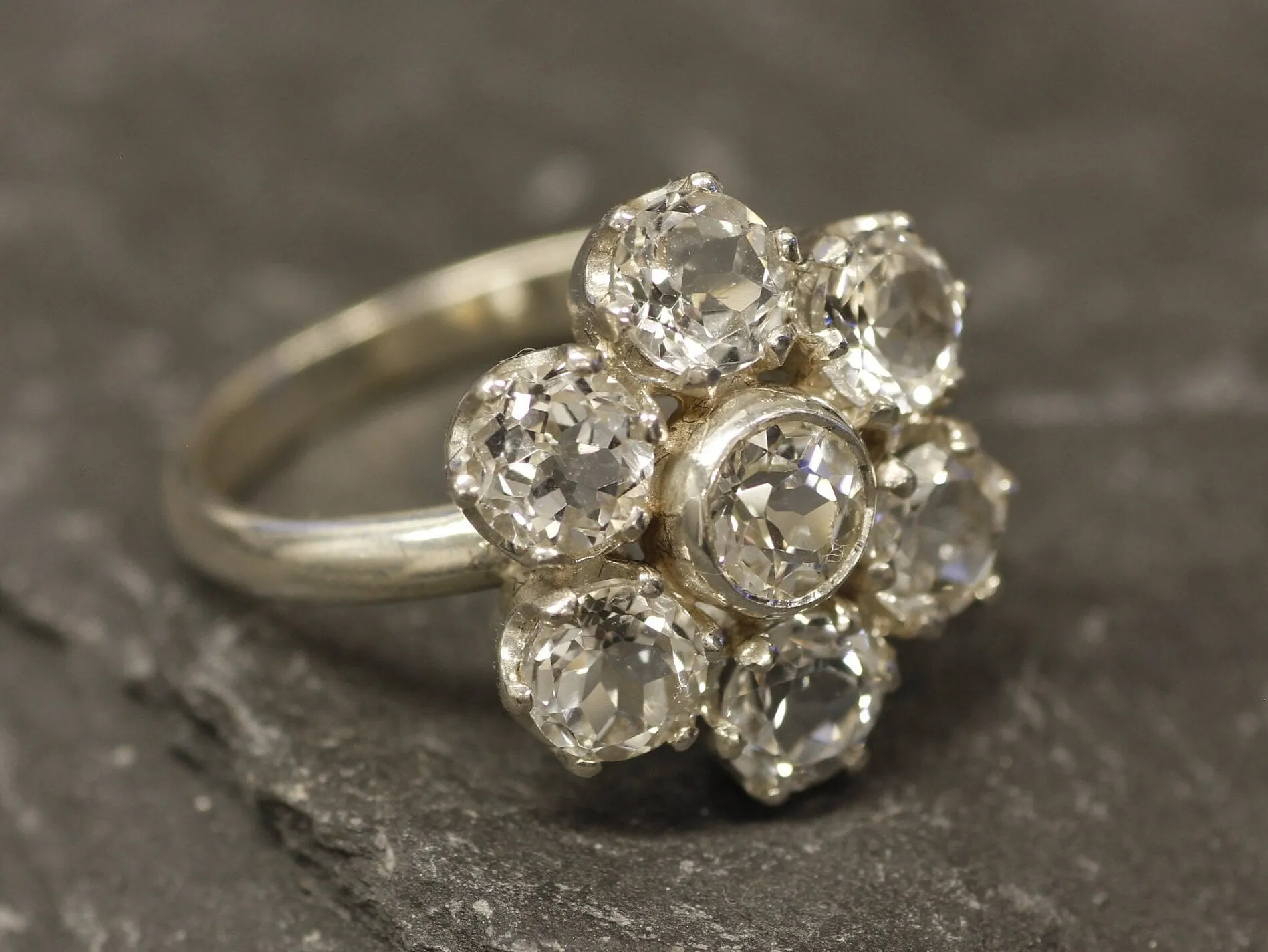 White Topaz Ring - Silver Daisy Ring - Topaz Flower Ring