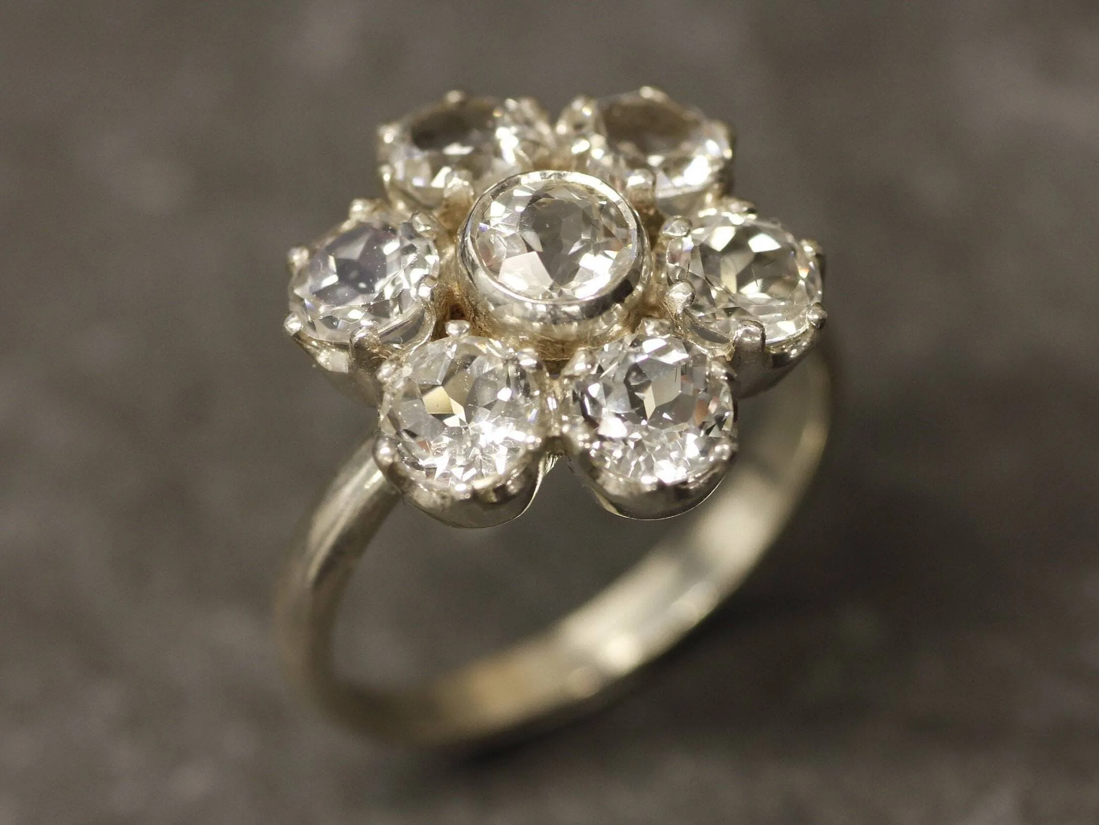 White Topaz Ring - Silver Daisy Ring - Topaz Flower Ring