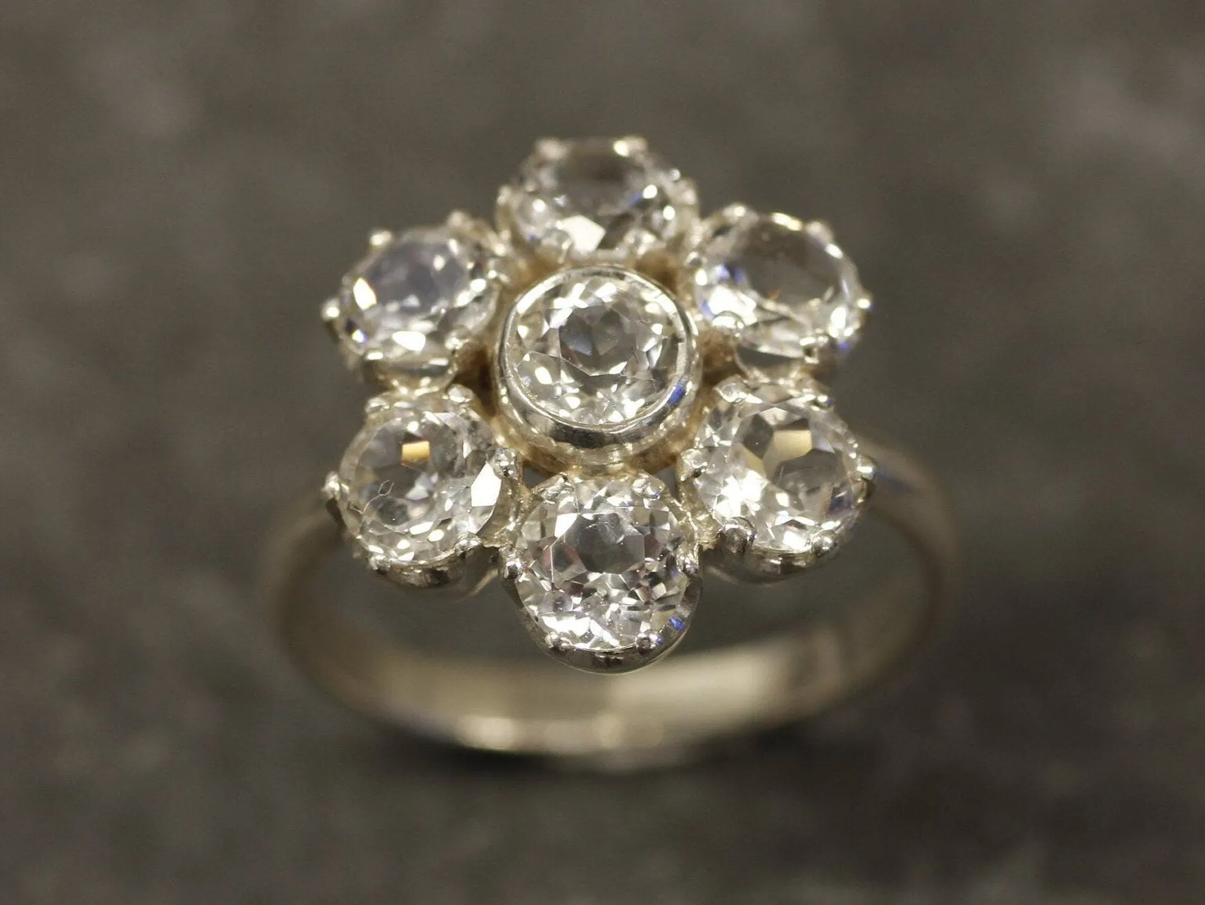White Topaz Ring - Silver Daisy Ring - Topaz Flower Ring